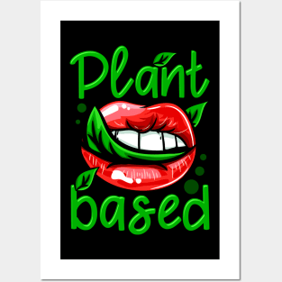 Plant Based I Green Leaf Lips I Vegan print Posters and Art